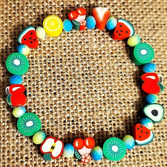 Set of 2 handmade polymer clay fruit bead bracelets for girls. - Picture 2 of 6